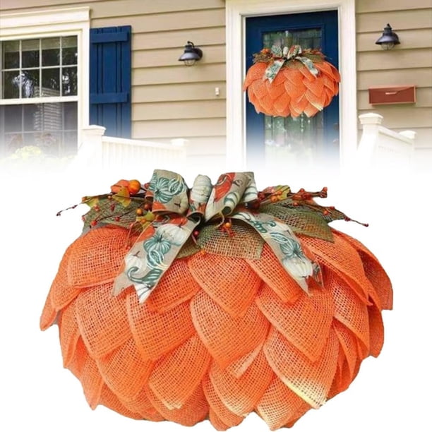 Coronas de otoño YZhouD para puerta de entrada, corona artificial creativa de Halloween de 40 cm con bayas, coronas de calabaza de arpillera para otoño, Halloween, Acción de Gracias, decoración