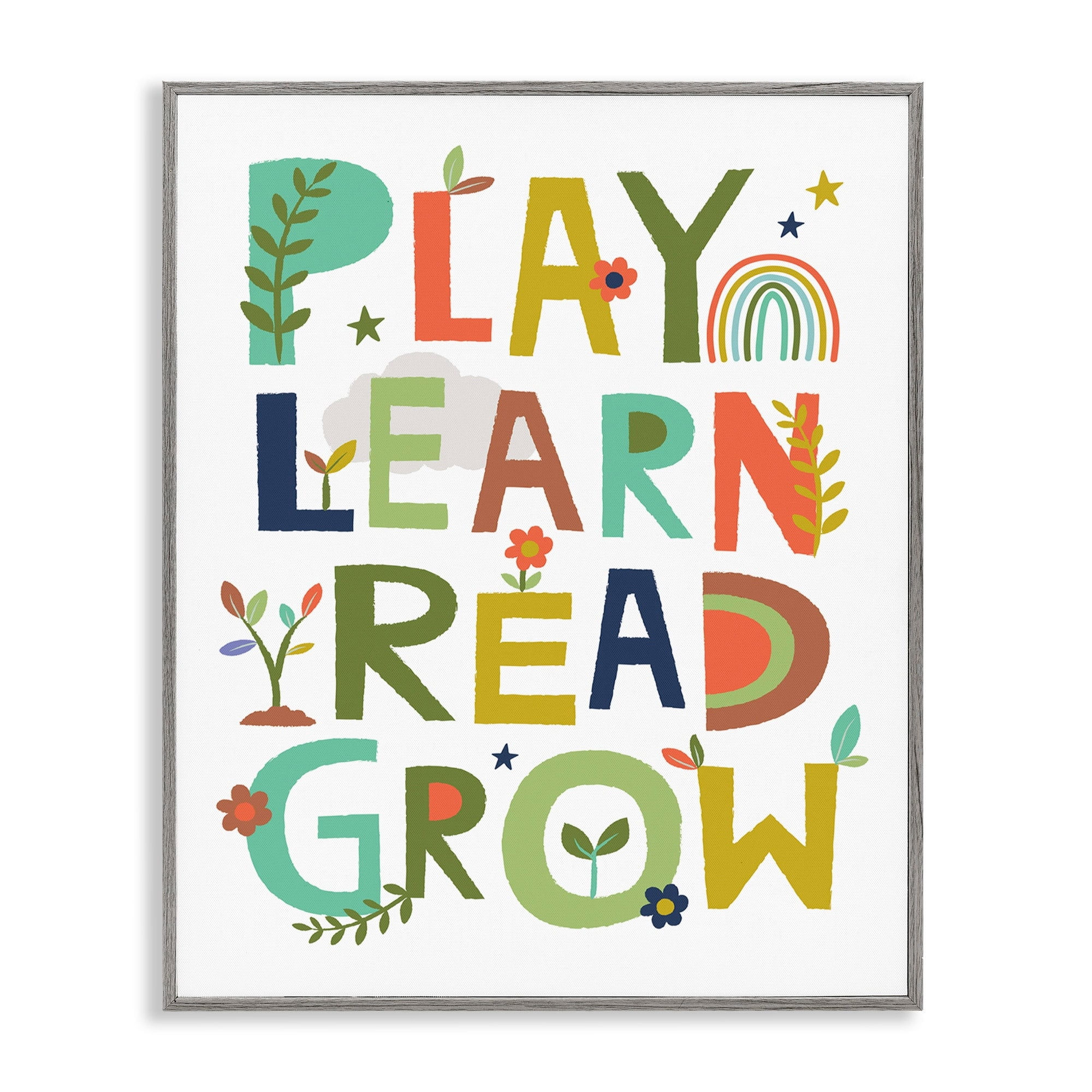 Stupell Industries Play Learn Read Grow Children's Typography Rainbow Flowers, 11 x 14,Design by Lisa Perry Whitebutton