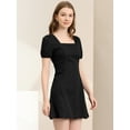 thumbnail image 4 of INSPIRE CHIC Women's Square Neck Puff Short Sleeve Elastic Cuff a Line Mini Dress Black L, 4 of 6