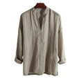 thumbnail image 3 of JTieacloth Men's Casal Cotton And Linen Hemp Long Blouse Top Button Up Dress Shirt Yellow, 3 of 4