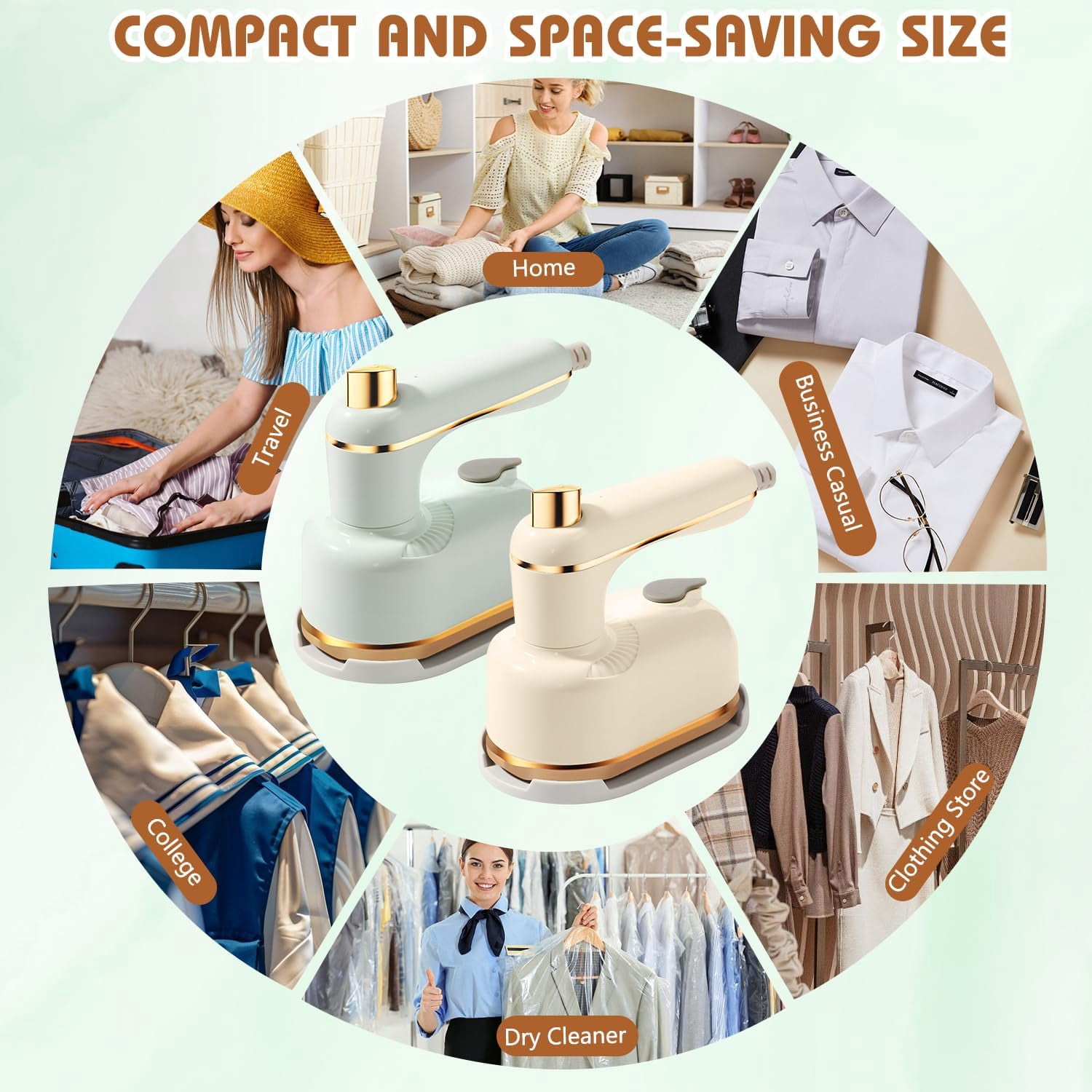 2-in-1 Portable Handheld Steam Iron, with Anti-Scalding Base, Travel Irons for Clothes, Compact Lightweight Design/Fast 5-Second Heat up for Home, Dorm