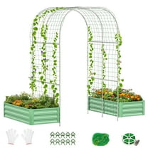 Slsy 3 in 1 Galvanized Raised Garden Bed with 85in Tall Arch Trellis for Climbing Vegetables Flowers Herbs, Metal Raised Garden Bed Kit with Trellis, Plant Ties, Climbing Supporting Netting