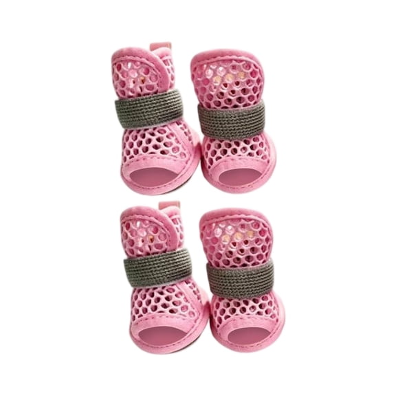 4Pcs Pink Dog Sandals, Breathable Mesh Summer Pet Shoes with Non-Slip Soft Sole for Small Dogs and Puppies Outdoor Walking