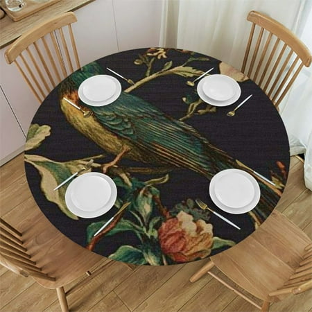 

SHERONV Round Tablecloth Bird Flower Butterflies Stain-Resistant Polyester 46 -50