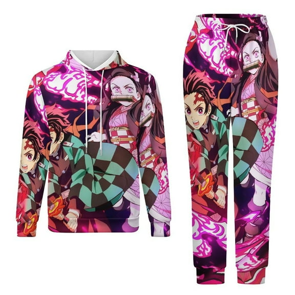 Demon Slayer Unisex Adult Sweatsuits Hoodie & Sweatpants Long Sleeve Hooded Sweatshirt Matching Joggers Tracksuit Sets 2XS