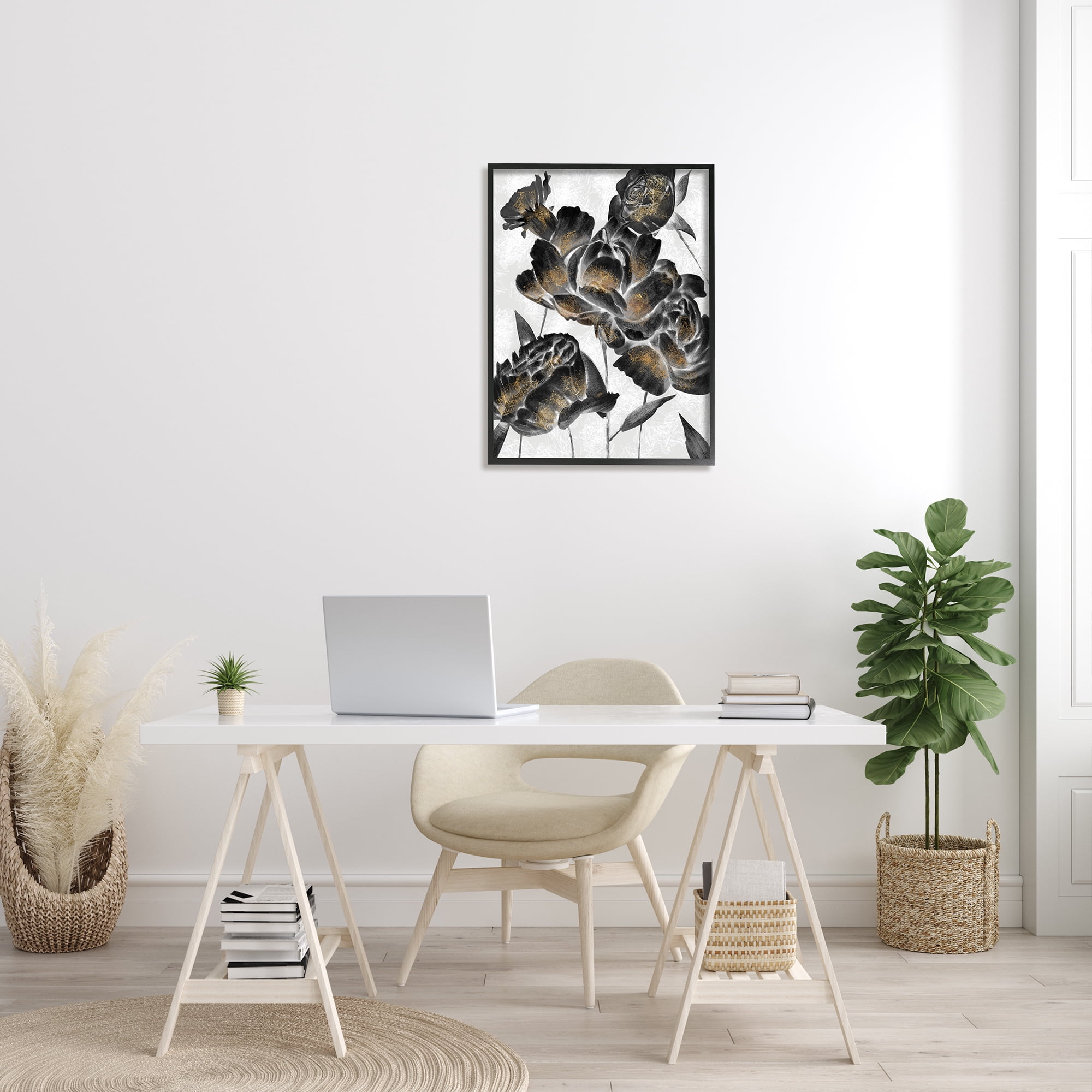 Stupell Industries Blooming Black Roses Dusty Gold Pollen Detail, 24 x 30, Designed by Ziwei Li