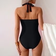 thumbnail image 6 of Clearance CaComMARK PI One Piece Swimsuit Women Summer Sexy Solid Color Quick Drying Pleated Neck Hanging Swimsuit 2 Piece Set Black L(L), 6 of 9