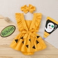 thumbnail image 6 of IBTOM CASTLE Baby Girl 1st Birthday Outfit Cow Print Romper Summer Sleeveless Jumpsuit Ruffle Backless Sunsuit Dress with Headband Cake Smash Photo Shoot Clothes 0-3 Months Yellow, 6 of 8