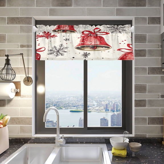 BZSMCE Alance Curtains Christmas Red Bell and Snowflake Design Modern Style Pattern Window Curtain Valance 52W" x 18L" for Kitchen Living Room Bedroom