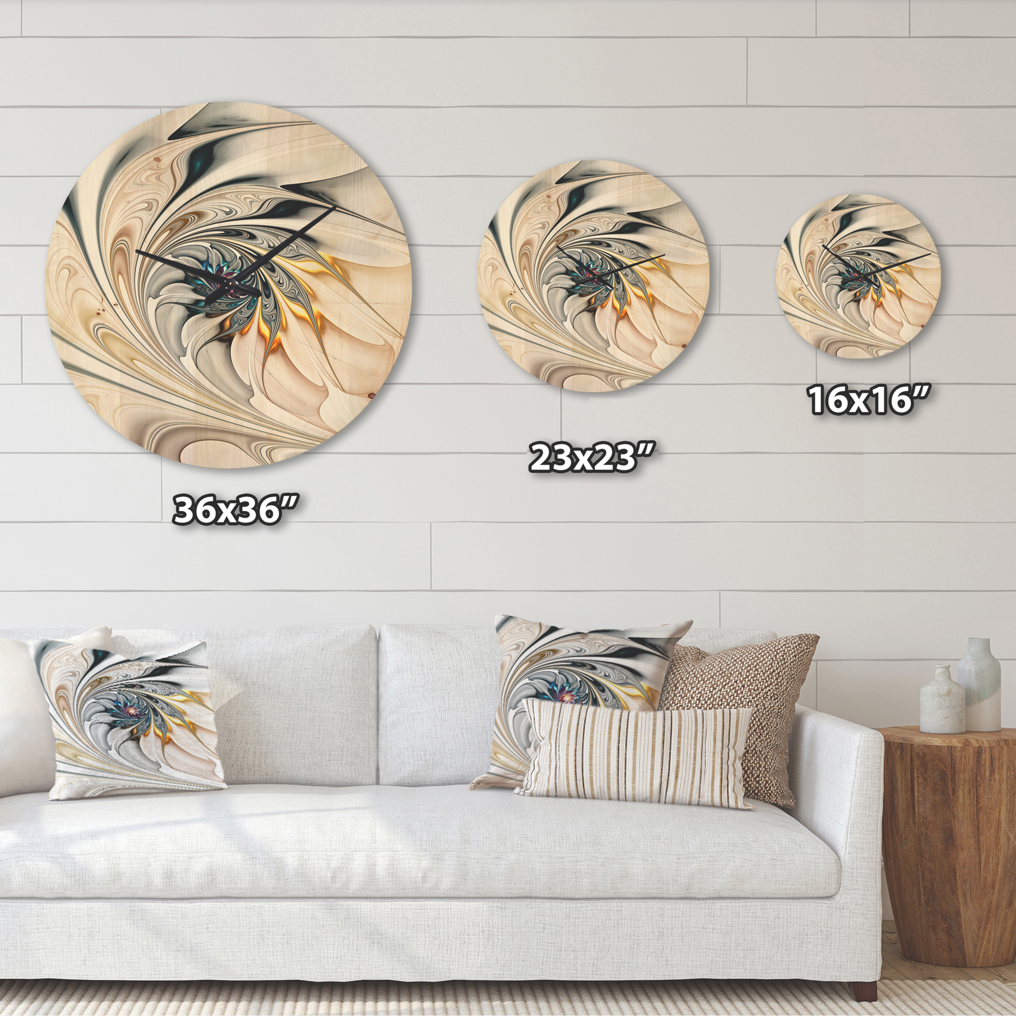 Designart 'White Stained Glass Fractal Floral Art' Modern Wood Wall Clock