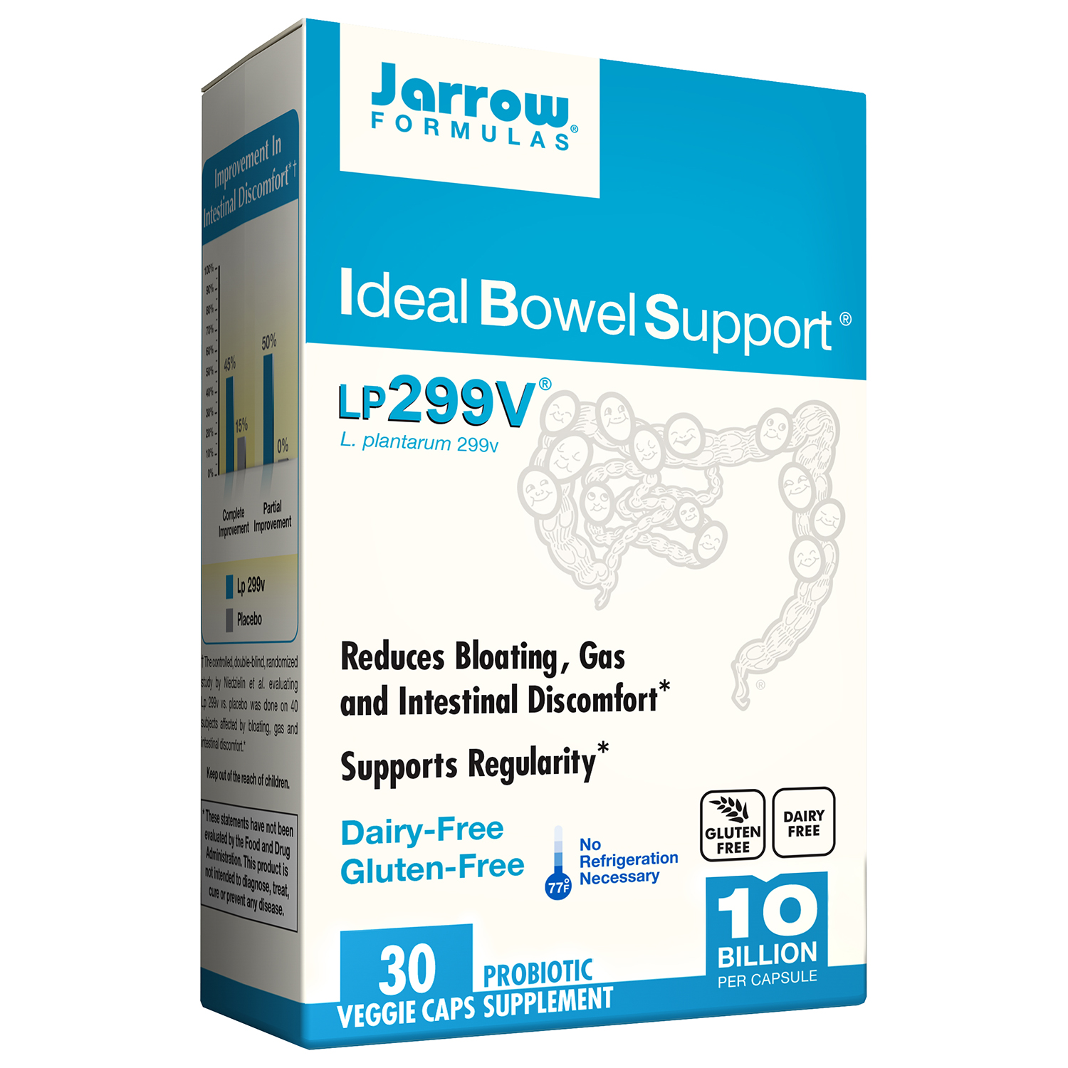 Jarrow Formulas - IBS Ideal Bowel Support 299V Probiotic Supplement 10 Billion CFU - 30 Vegetarian Capsules