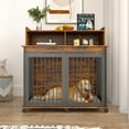 thumbnail image 2 of Pefilos 43" Heavy Duty Dog Crate for Medium Dogs with Cabinet, Furniture Style Dog House with Wheels, Indoor Dog Cage Sliding Frame Iron Door with Mat, Brown, 2 of 11