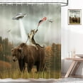 thumbnail image 3 of Funny Shower Curtain, Cat Riding Bear in Forest Cabin Hungting UFO Bathroom Shower Curtain Set, Shower Curtains Liner with Hooks, 69x70inches, 3 of 5