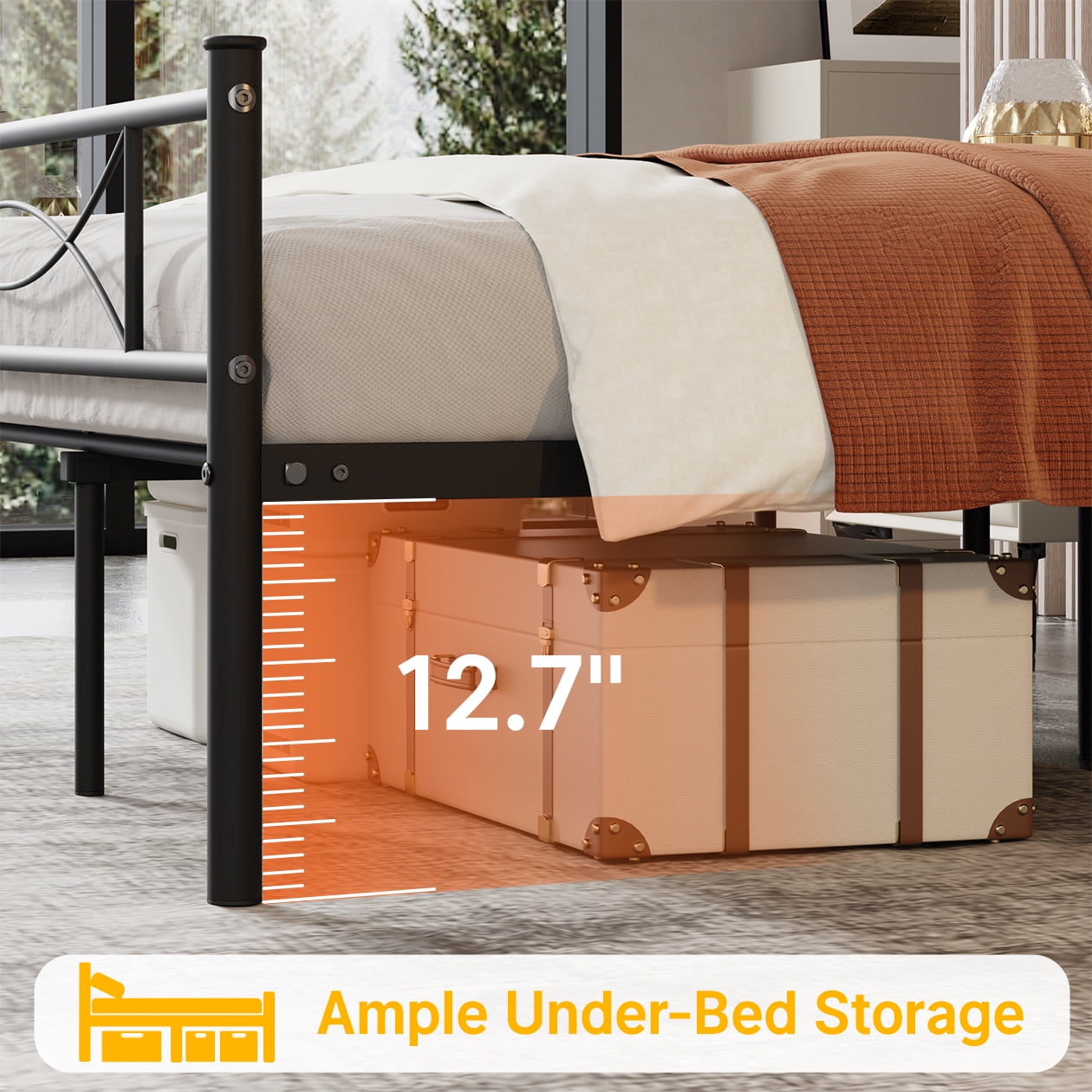 Yoneston Full Size Metal Bed Frame with Headboard and Footboard Heavy Duty Bed for Bedroom, Black