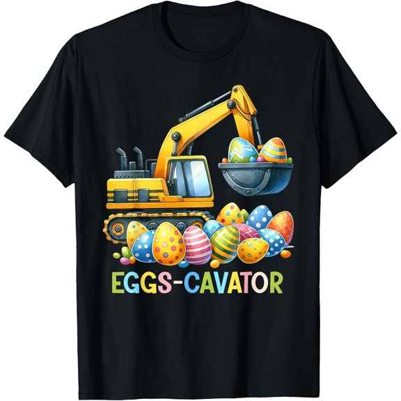 Eggscavator Easter Egg Hunt Construction Trucks Boys T-Shirt, T-Shirt for Kids Youth, 180gsm, 100% Cotton