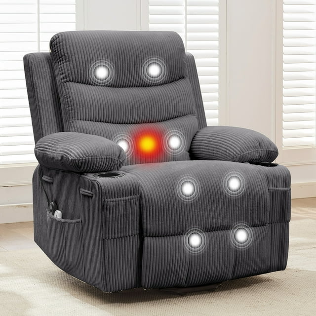 Oversized Power Lift Recliner Chair for Elderly – Electric Reclining Sofa with Heat & Massage, Corduroy Fabric, Stand Assist, Side Pocket, USB Port – Adjustable Lounge Chair for Living Room