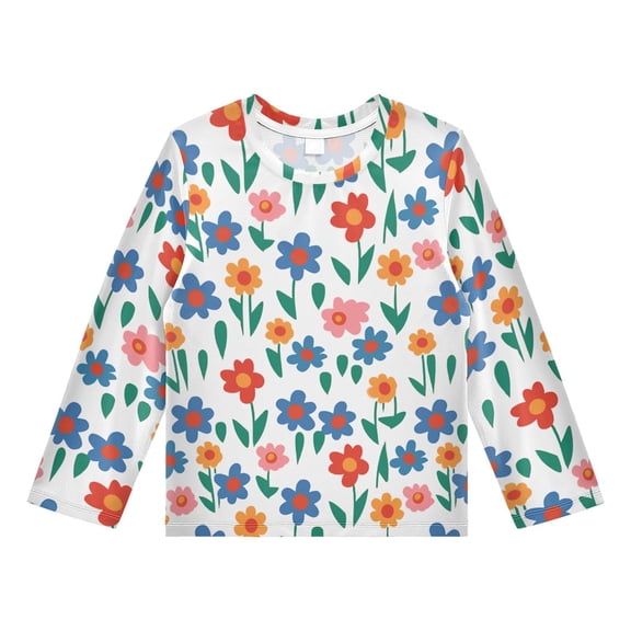 Flower Pattern Boys' Rash Guard Shirts UPF 50 Plus Sun Protection Short Sleeve Swim Tees 4T