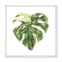 Designart 'Tropical Green Leaves On White In Summer Times III' Tropical Framed Canvas Wall Art Print