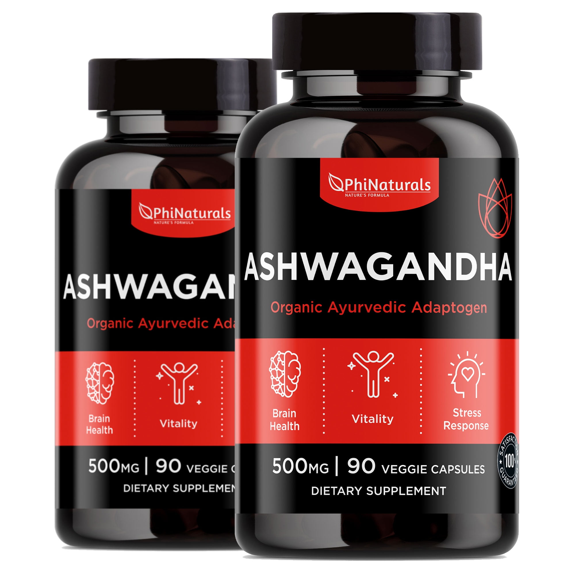 Ashwagandha  (Pack of 2) Organic Herbal Supplement 500mg 90 Capsules by Phi Naturals