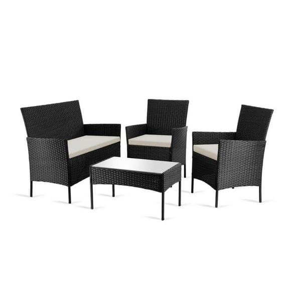 Sala De Exterior 4 Piezas Para Jardín y Terraza, Sillón Con Sillas y Mesa, Elegante
