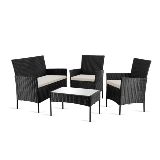 Sala De Exterior 4 Piezas Para Jardín y Terraza, Sillón Con Sillas y Mesa, Elegante