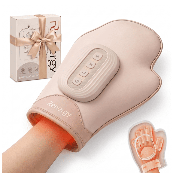 Renergy Electric Hand Massager with Heat, 3 Modes Cordless Compression Palm Massager for Relief, 2000mAh