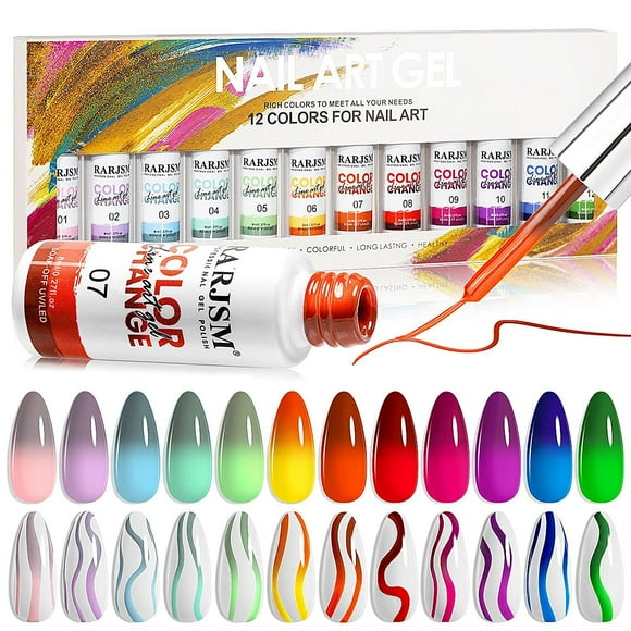 Set de esmaltes de uñas en gel RARJSM que cambian de color, 8 ml x 12