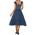 thumbnail image 3 of Vestido midi bohemio de tirantes con volantes y escote cuadrado para mujer INSPIRE CHIC en azul oscuro talla S, 3 of 6