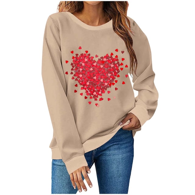 ameIAEA Chandail de la Saint-Valentin pour Femmes Manches Longues Graphique Cœur Chandails en Molleton Col Rond Automne Printemps Hauts