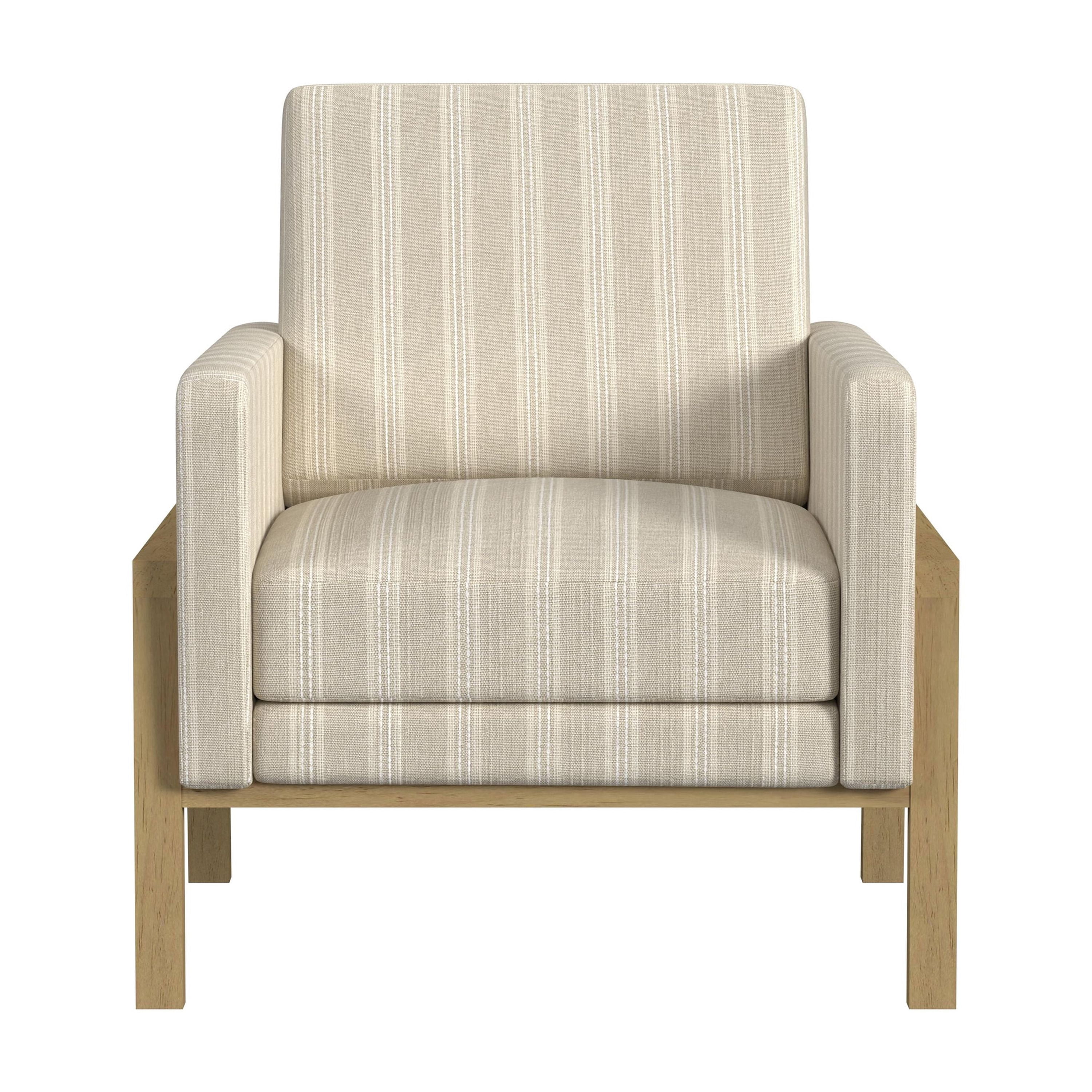 Modern Exposed Wood Accent Chair, Tan Stripe