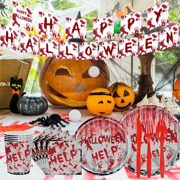 Juego de Vajilla para Fiesta de Halloween, Mantel Desechable para Fiesta de Miedo, Fiesta Temática de Halloween