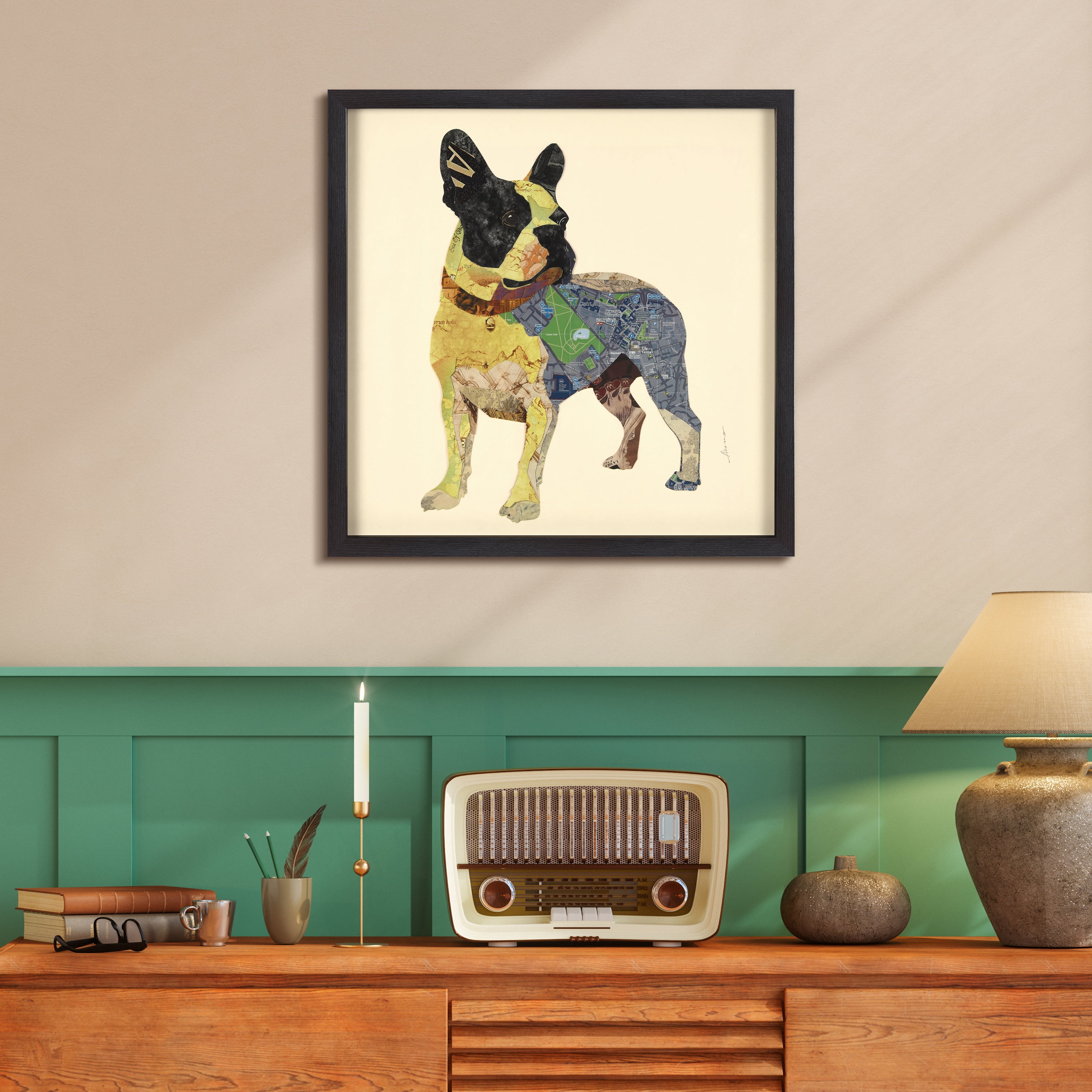 Empire Art Direct Boston Terrier Dimensional Collage Framed Graphic Art Under Glass Wall Art, 25" x 25" x 1.4", Ready to Hang