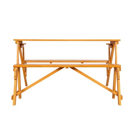 Fithood 138.5*137*75cm Solid Wood Load-Bearing 150kg Dual-Purpose Conjoined Table And Chair Yellow