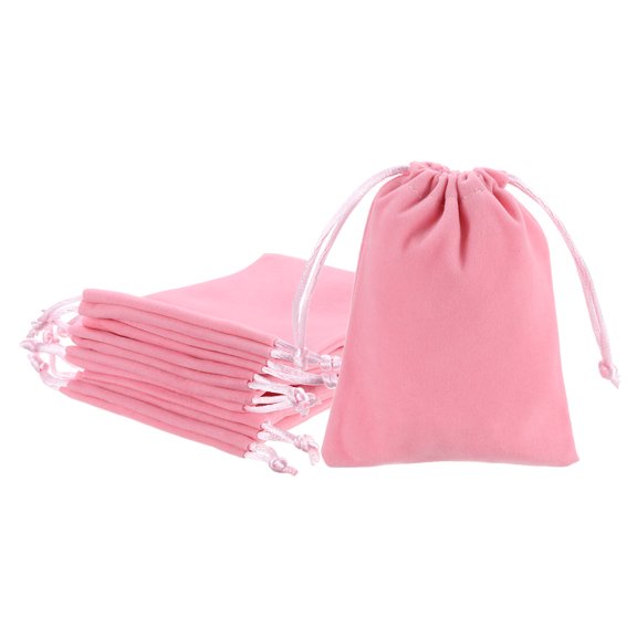 REGALWOVEN Velvet Gift Bag Drawstring Pouches for Jewelry, Wedding, Party, Christmas, Valentine's Day Pink 4x4.8 Inch