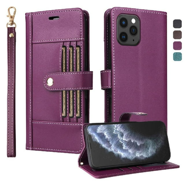 FOXDOCK Funda tipo Cartera para iPhone 15 Pro Max – Cubierta de Cuero PU con Múltiples Ranuras, Bolsillo para Efectivo y Correa de Muñeca