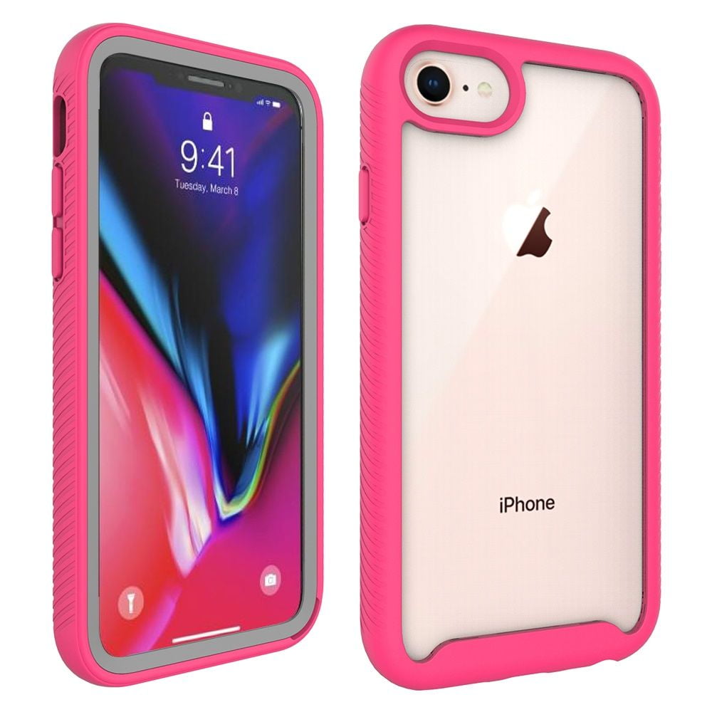 Xpression Apple iPhone 8, iPhone 7, iPhone 6/6S Phone Case 3 layers Hybrid  Cornes TPU Bumper Electroplating Shockproof Rubber Pink Transparent 