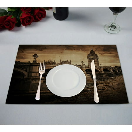 

GCKG Cityscape Placemat Vintage Retro Big Ben in London Placemat 12x18 Inch Set of 2