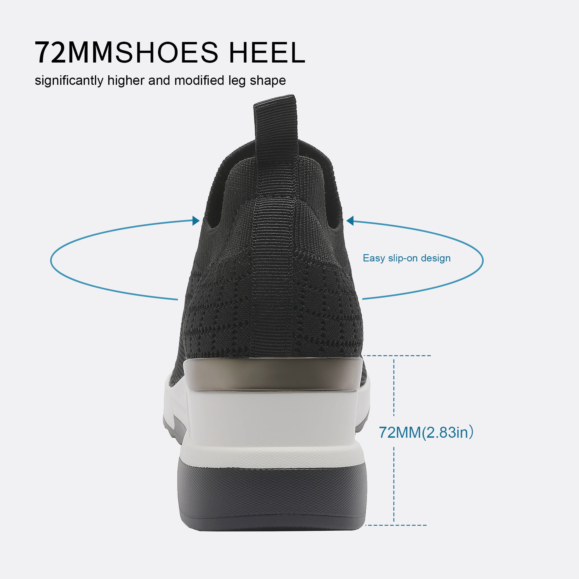  YZ High Heel Black Wedge Sneakers for Women Knit Upper  Breathable Shoes | Fashion Sneakers