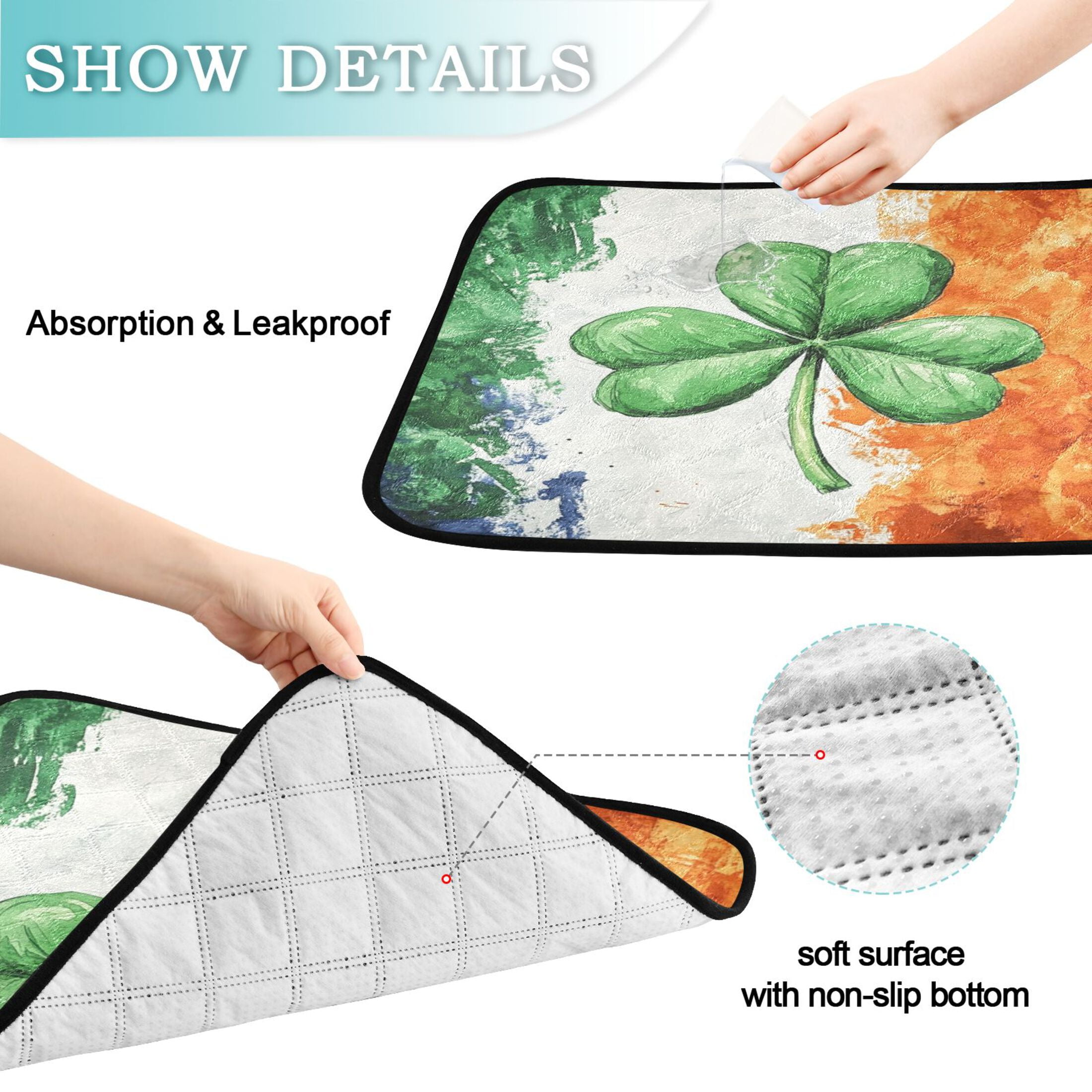 Qxltty Watercolor Style Of Large Green Shamrocks Cat litter Pads Pet Set of 3 Diaper Mats Center Anti-leakage Layer Absorbent Soft and Comfortable