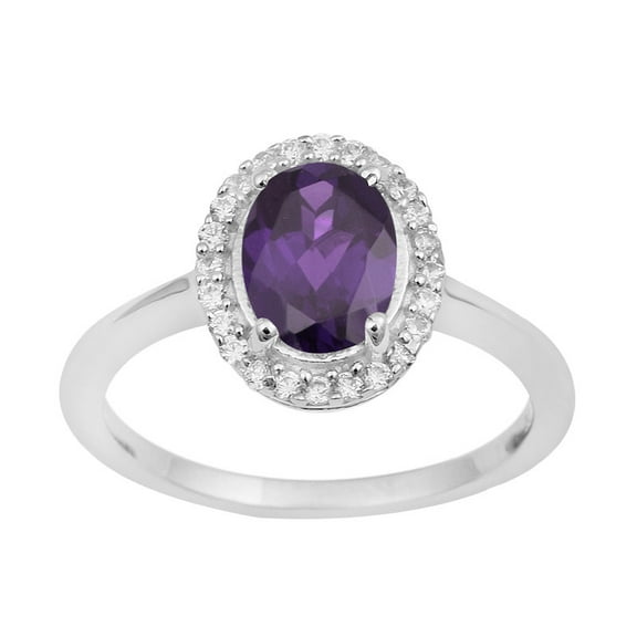 8X6mm Oval Shape Amethyst Gemstone 925 Sterling Silver Solitaire Halo Women Engagement Ring