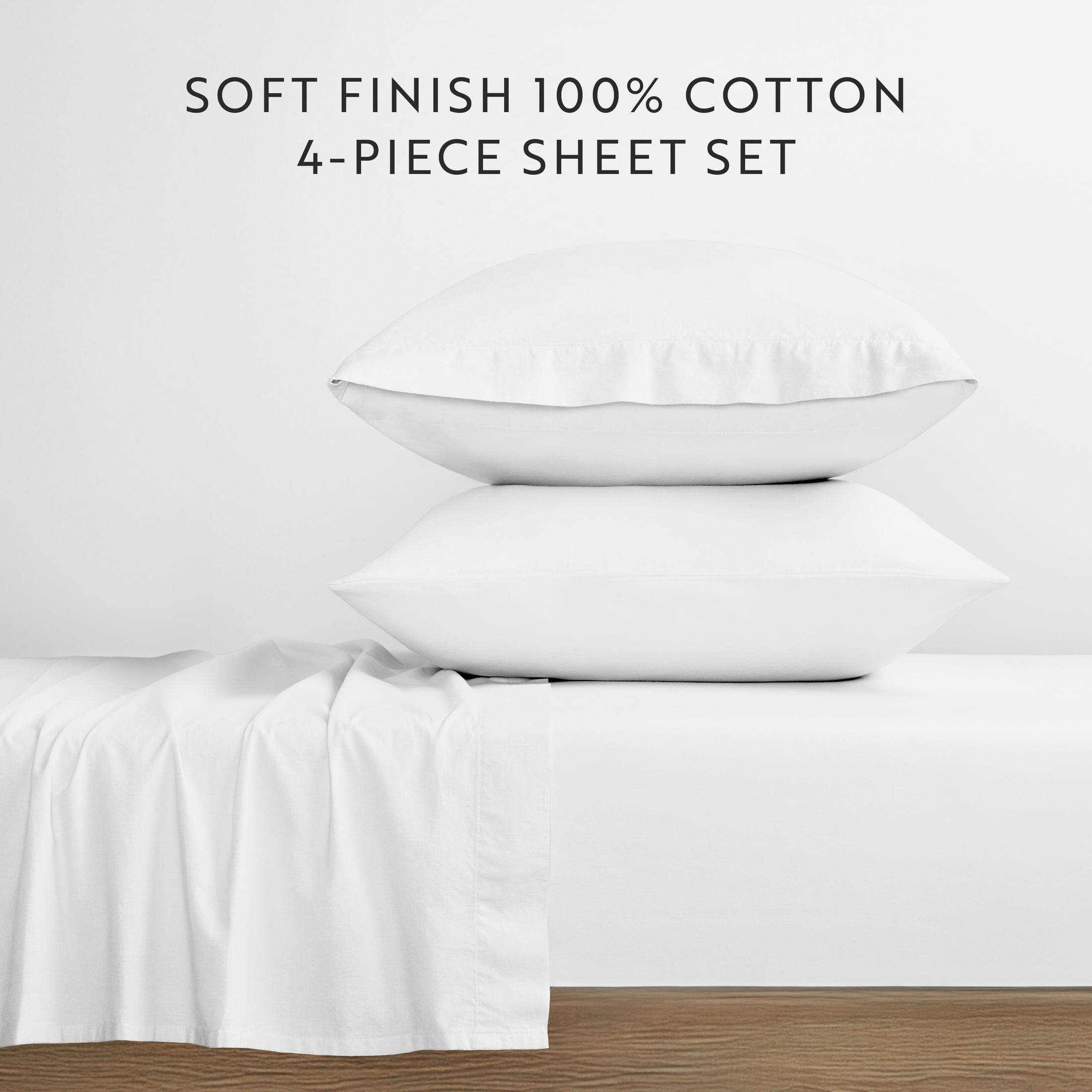 Noble Linens 4 Piece 100% Cotton Percale Sheet Set in White, Full