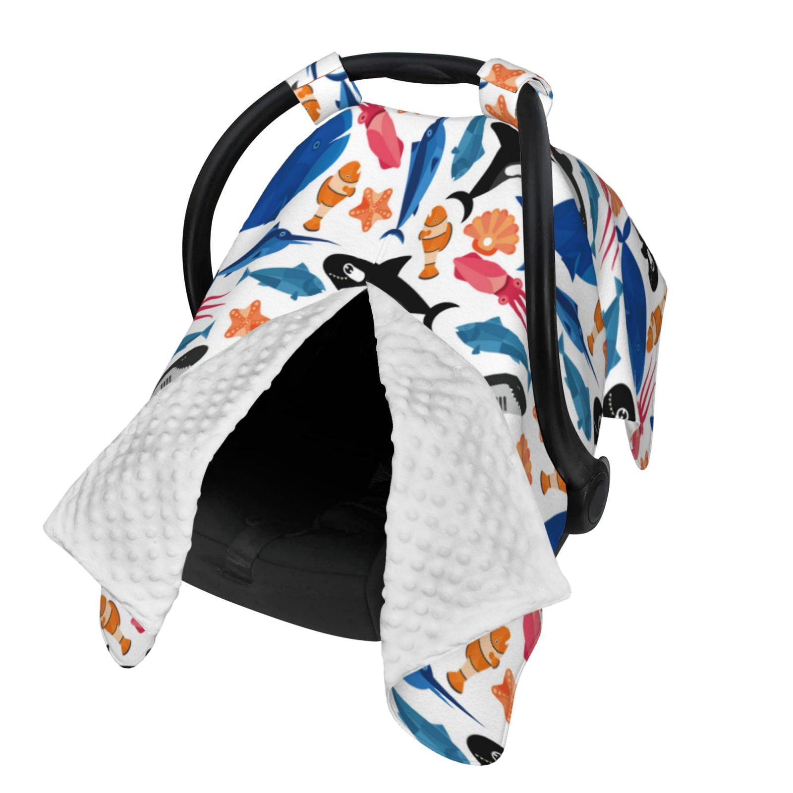 Naloa Cute Sea Animals Baby Car Seat Cover, Breathable Baby Carrier Cover, Multiuse Baby Carrier Cover & Nursing Breastfeeding Cover