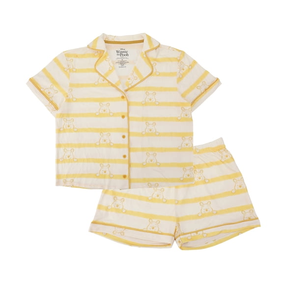Disney's Winnie the Pooh Women's Notch Collar Button-Down Shirt and Shorts Sleepwear Set -Small