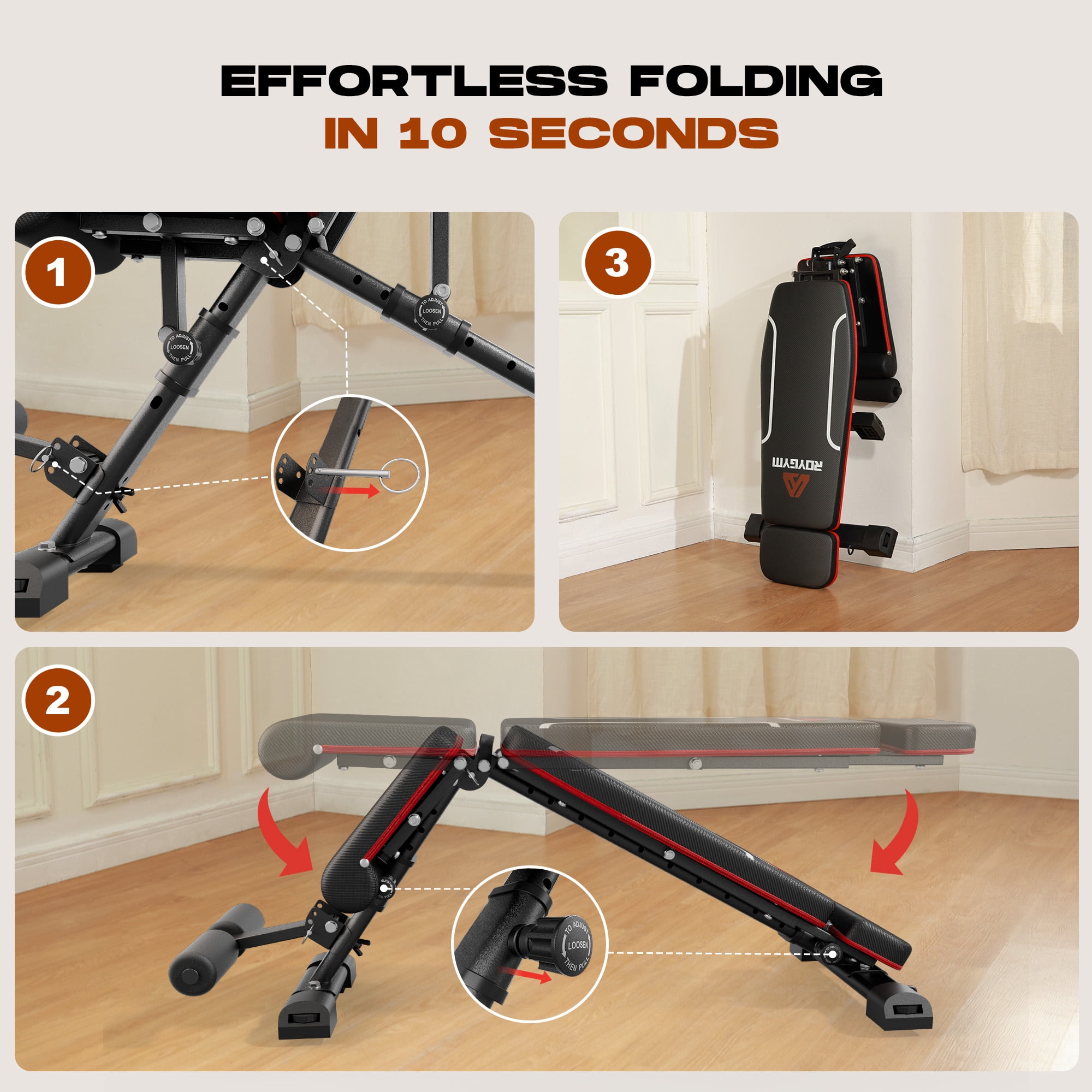 WARIOUT Folding Weight Bench, 880LB Capacity Workout Bench for Home Gym Strength Training