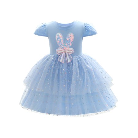 

ANYSENSETZH Kids Girls Child Cut Rabbit Cap Sleeve Princess Dress Sequin Party Ball Gown Tulle Tutu Dresses