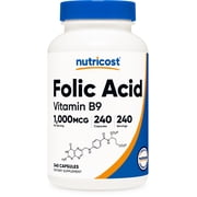 Nutricost Folic Acid (Vitamin B9) 1000 mcg, 240 Capsules - Gluten Free, Non-GMO Supplement