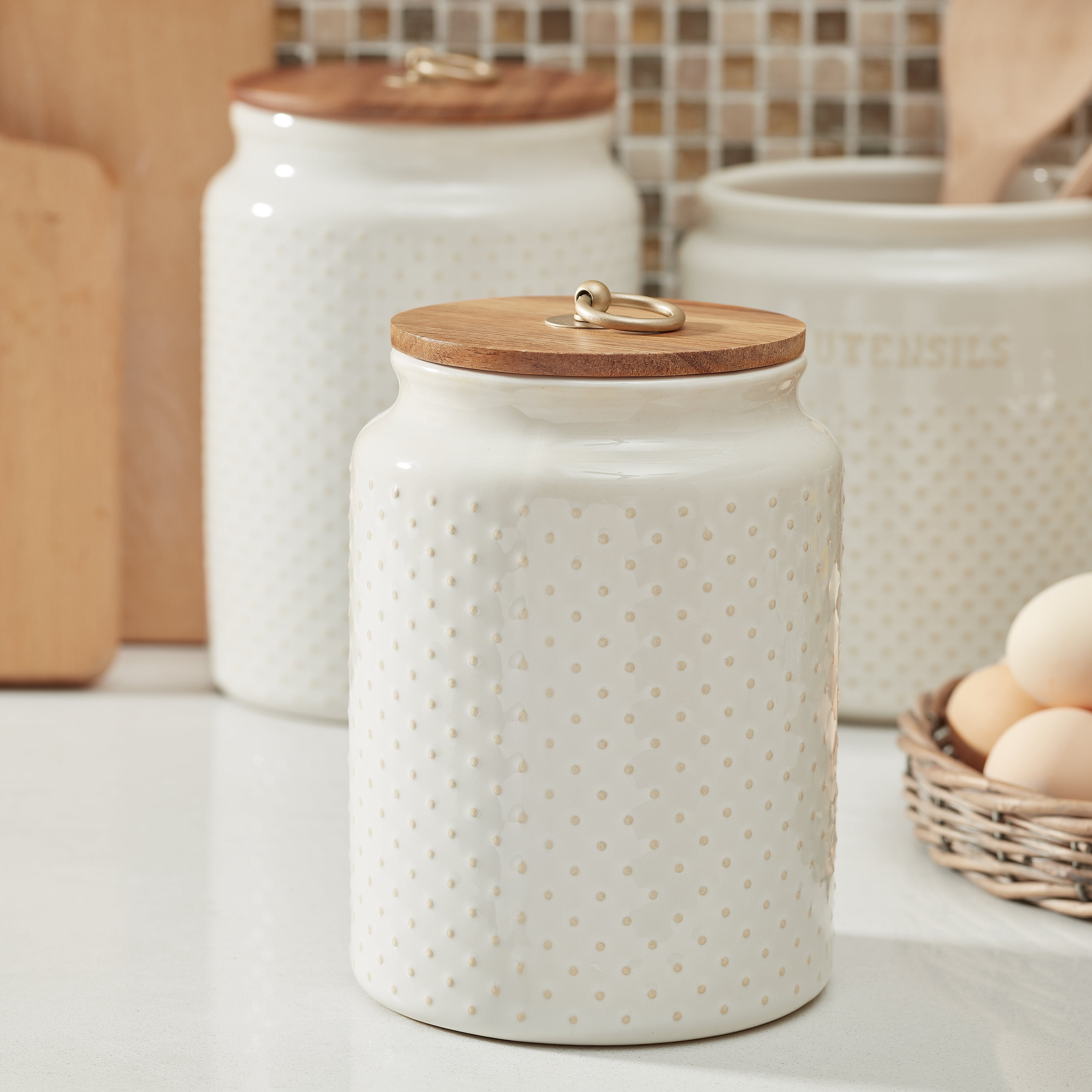 Better Homes & Gardens Ceramic Medium Dot Hobnail Canister