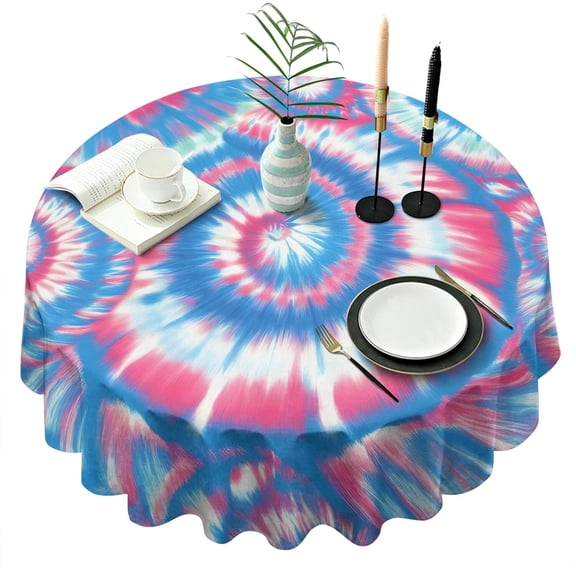 Colorful Tie Dye Pattern Round Tablecloth 60"x60",Wrinkle Wipeable Table Cloth for Kitchen Dining Room Picnic Patio Party