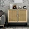 thumbnail image 3 of Natural Rattan Storage Cabinet, Modern Accent Storage Cabinet with 2 Rattan Doors and Metal Legs, Wood Kitchen Sideboard with Adjustable Inner Shelves for Entryway, Living Room, Bedroom, Natural, 3 of 9