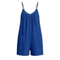 thumbnail image 4 of TEAJOPSUU Women's Boho Rompers Sleeveless V Neck Adjustable Spaghetti Straps Rompers Loose Fit Summer Daily Short Jumpsuit Blue, 4 of 9